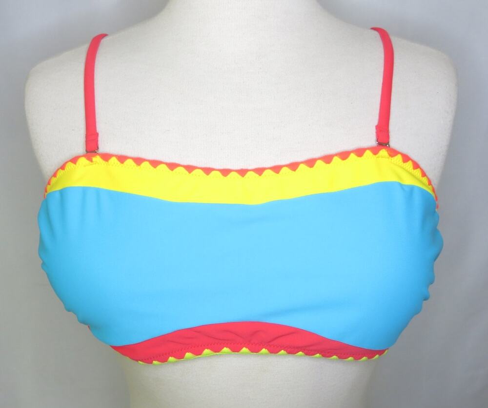 Popvil Bikini Top Size XL Padded Lined Adjustable Blue Colorful Swim Beach